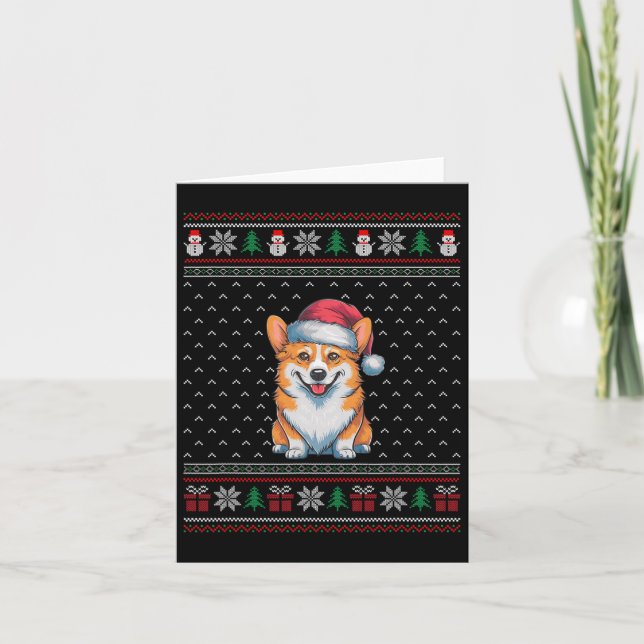 Cartão Cachorro Corgi Vestindo Cachorro de Santa Hat Feia (Frente)