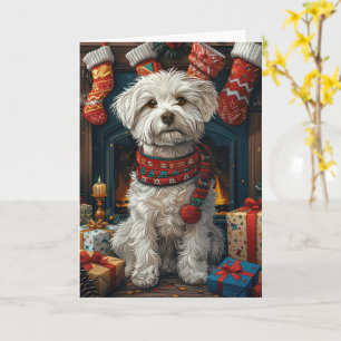 Cartão Cachorro Coton De Tulear Com Lareira De presentes 