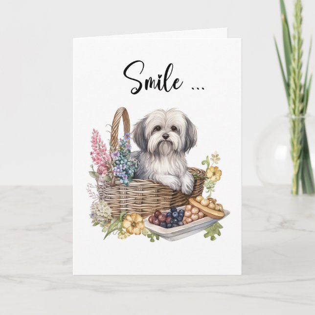 Cartão Cachorro-da-índia Havanese em Flower Basket Hello (Frente)