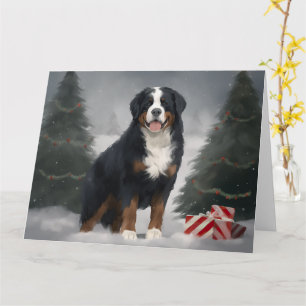 Cartão Cachorro da Montanha Bernese no Natal da Neve