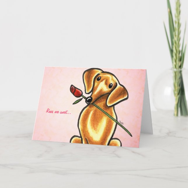 Cartão Cachorro Dachshund c/ Mensagem Personalizada Rosa (Frente)