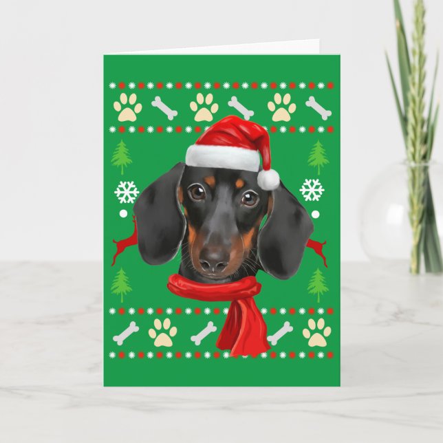 Cartão Cachorro Dachshund Feio Natal (Frente)