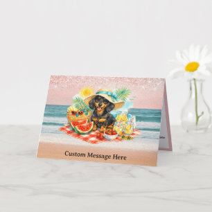 Cartão Cachorro Dachshund Fofinho de Praia de Verão em Pi
