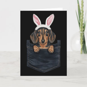 Cartão Cachorro Dachshund Fofo Chapéu de Coelho no Bolso