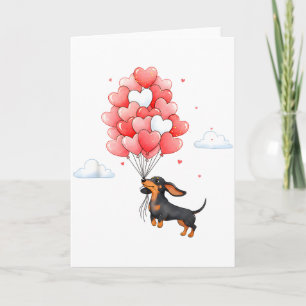 Cartão Cachorro Dachshund Fofo Coração de Balão Dia dos N