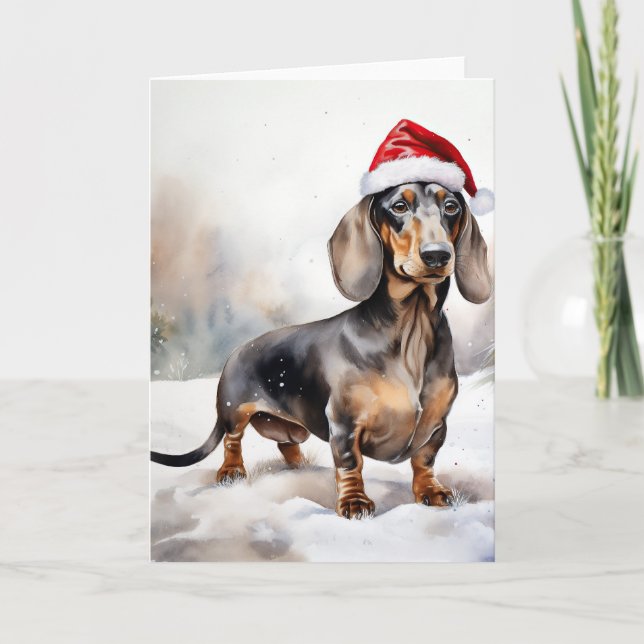 Cartão Cachorro Dachshund na Neve Natal (Frente)