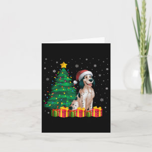 Cartão Cachorro das Luzes de Natal do Santa Hat, Setter I