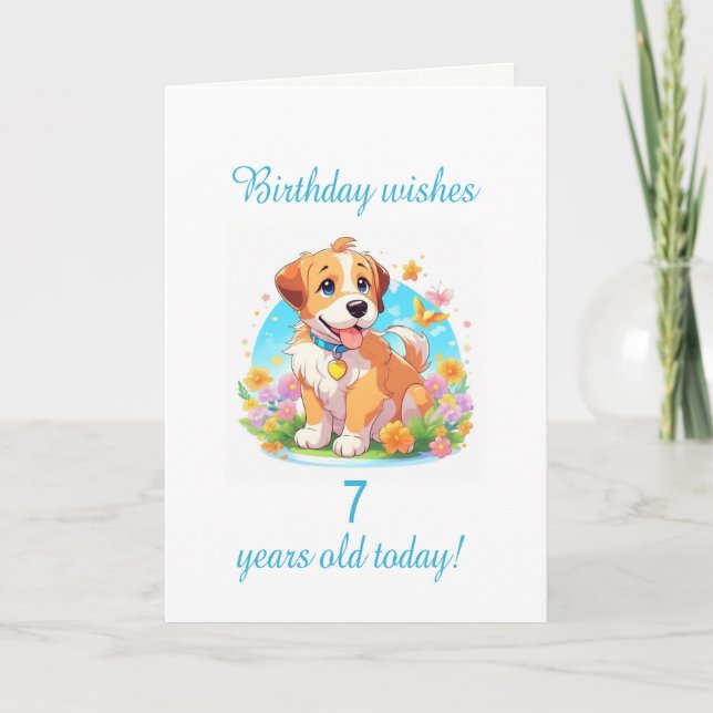Cartão Cachorro de 7 Birthday (Frente)