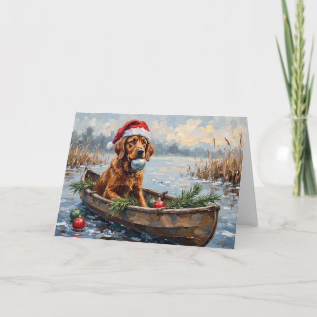 Cartão Cachorro de Água de Chesapeake Natal Barco de Caça (Frente)