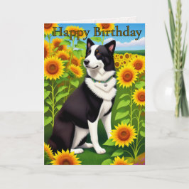 Cartão Cachorro de Aniversário com Girassol