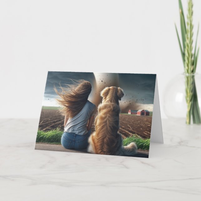 Cartão Cachorro de Aniversário e Mulher Assistindo um Tor (Frente)