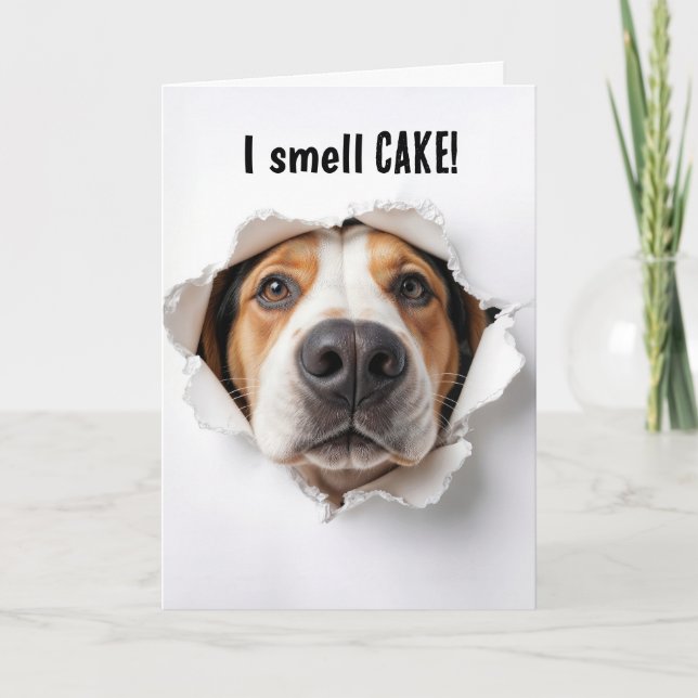 Cartão Cachorro De Aniversário No Buraco De Papel (Frente)