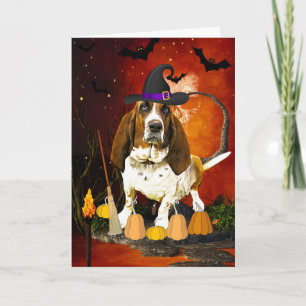 Cartão Cachorro de Caça Basset na Figurina de Halloween