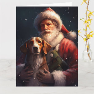 Cartão Cachorro de caça inglês americano Santa Claus Nata