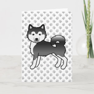 Cartão Cachorro de Cartoon Malamute, Branco E Preto