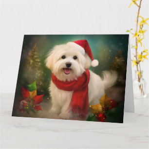 Cartão Cachorro de Coton de Tulear no Natal da Neve