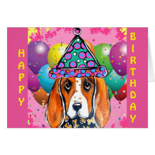 Cartão Cachorro de Festa Bassett Hound
