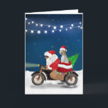 Cartão Cachorro de Goldendoododle Natal Papai Noel<br><div class="desc">Um Papai Noel andando de bicicleta entregando árvore de Natal e cachorro de Goldendoodle como presente é uma ideia perfeita de presente de Natal para alguém que ama essa raça de cachorro.</div>
