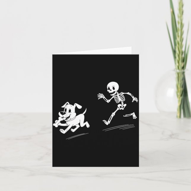 Cartão Cachorro de Halloween Engraçado Esqueleto Esquelet (Frente)