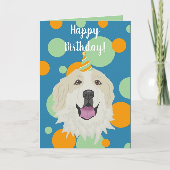 Cartão Cachorro de Montanha Great Pyrenees de Aniversário (Frente)
