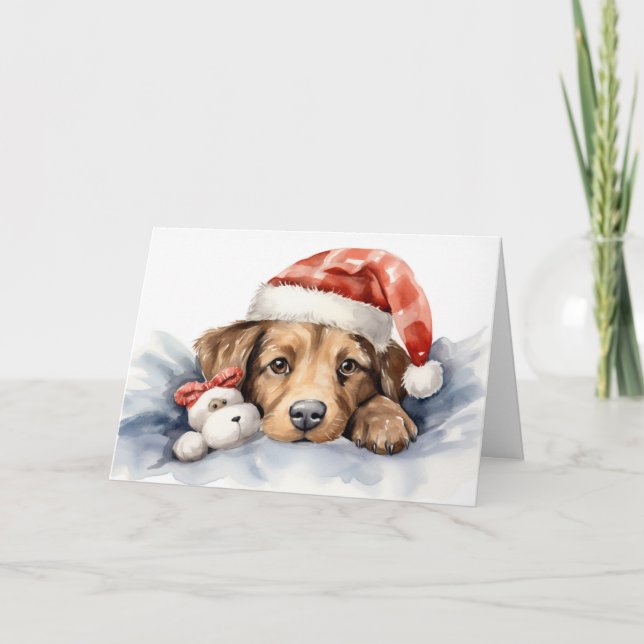 Cartão Cachorro de Natal bonito (Frente)
