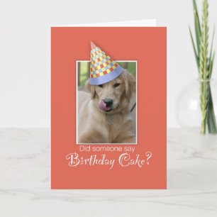 Cartão Cachorro de Ouro de aniversário no Chapéu Festa
