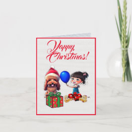 Cartão Cachorro De Poodle Cute Personalizado Com Xmas Men