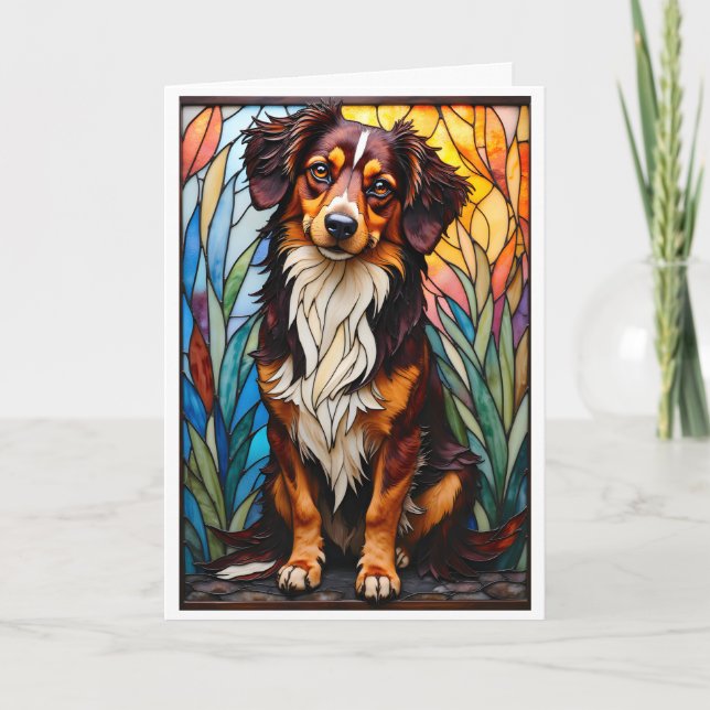 Cartão Cachorro de Raça Mista Estilo Vitral (Frente)