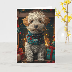 Cartão Cachorro De Roda Com Lareira De Presentes De Natal