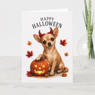 Cartão Cachorro Diabo de Chihuahua no Halloween