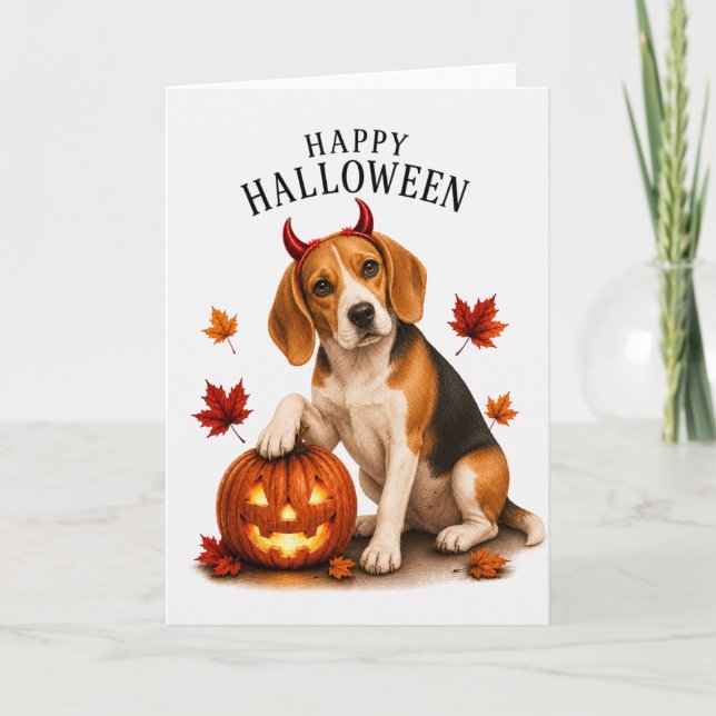 Cartão Cachorro Diabo de Halloween Beagle (Frente)