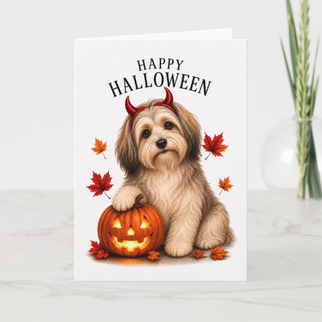 Cartão Cachorro Diabo de Halloween da Raça Havanese (Frente)