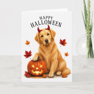 Cartão Cachorro Diabo de Halloween do Golden Retriever