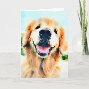 Cartão Cachorro do Retriever de ouro em Pensamento em Aqu