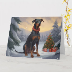 Cartão Cachorro Doberman no Natal da Neve