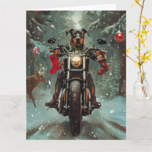 Cartão Cachorro Doberman Pilotando Moto Natal