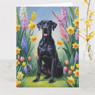 Cartão Cachorro Dogue Alemão Preto Pintura de Flores de P