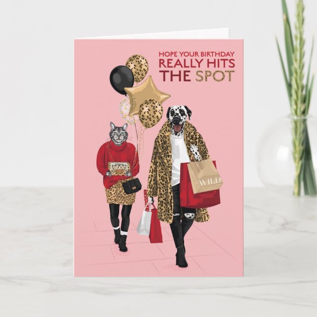 Cartão Cachorro Dotty Leopard Impressão Acerta Aniversári (Frente)