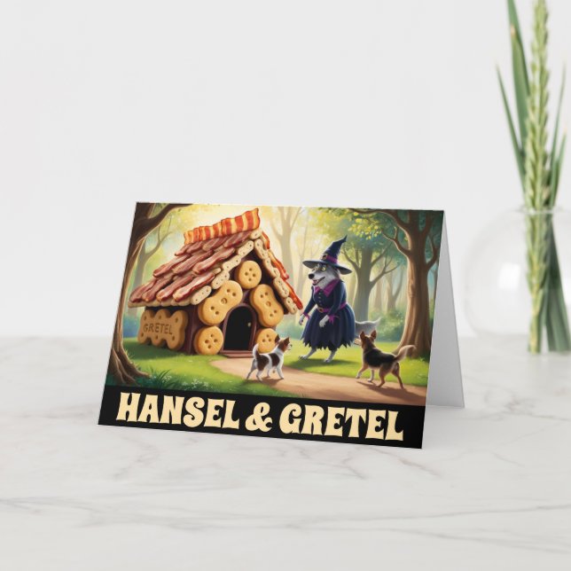 Cartão Cachorro engraçado Hansel e Gretel (Frente)