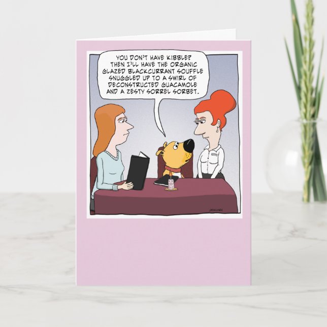 Cartão Cachorro Engraçado Ordena Rico Banquete Aniversári (Frente)