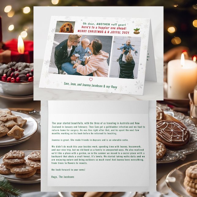 Cartão Cachorro Engraçado Ruff Ano 3 Fotos Feliz Natal Bo (Cute Funny Modern Oh Dear Ruff Year Pet Dog Snow Merry Christmas Joyful New Year 3 Photos Letter )