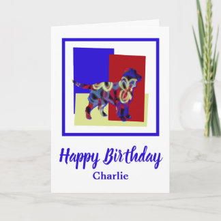 Cartão Cachorro Espanhol Silhouette Vermelho Azul Amarelo