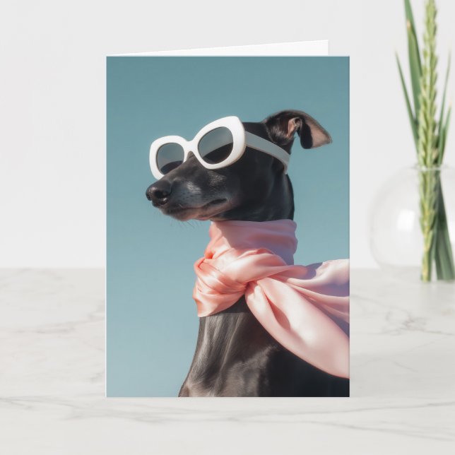 Cartão Cachorro Estiloso com Óculos de Sol Lenço (Frente)