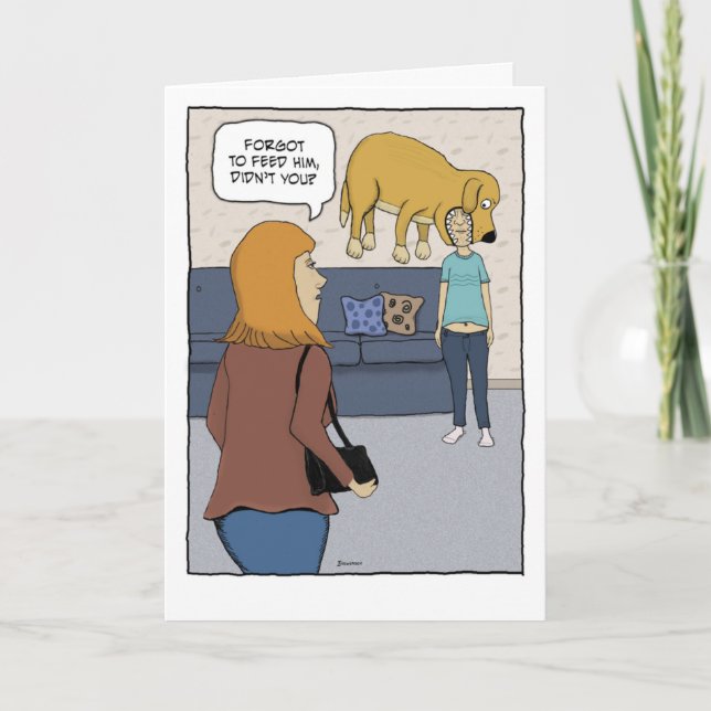 Cartão Cachorro Faminto Engraçado Mordendo Cabeça Anivers (Frente)