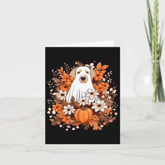 Cartão Cachorro Fantasma Bonito de Outono com Abóbora Hal (Frente)