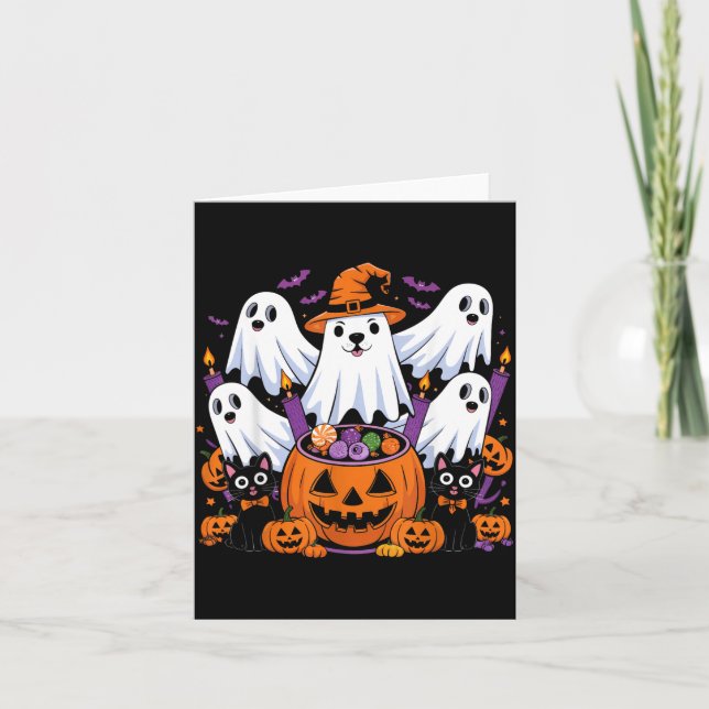 Cartão Cachorro Fantasma de Halloween Cachorro de Hallowe (Frente)