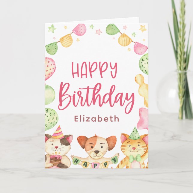 Cartão Cachorro Feliz Aniversário Festa Animal Criança (Frente)