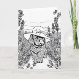 Cartão Cachorro Filhote de Terra Nova em um Campo de Flor