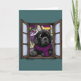 Cartão Cachorro filhote na janela nevada