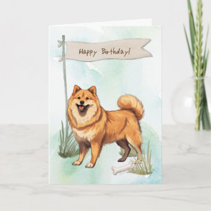 Cartão Cachorro Finlandês Spitz Fora Sob Sinal De Anivers